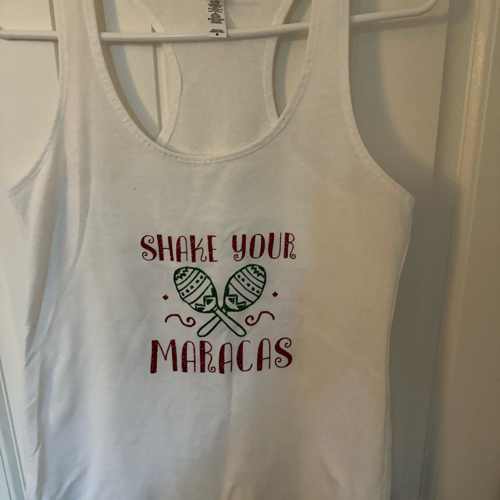 Next Level Apparel White Tank Top with Red and Green Print